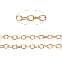 Настоящее золото 18K Латунные кабельные цепи, овальный несварной, долговечный, с катушкой, реальный 18 k позолоченный, ссылка: 11x8x1.5 mm, около 16.4 футов (5 м) / рулон