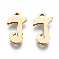 Letter J 201 прелести нержавеющей стали, лазерная резка, алфавит, золотые, letter.j, 12x6.5x1 мм, отверстие : 1.4 мм