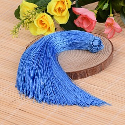 Королевский синий Красивый дизайн украшения нейлон кисточкой кулон, королевский синий, 160x18 мм, отверстие : 4 мм