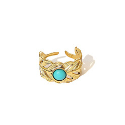 Pluma 304 Anillos abiertos para brazalete de acero inoxidable y turquesa, dorado, pluma, 20 mm, diámetro interior: 11 mm