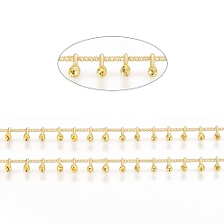 Yellow Brass Handmade Beaded Chain, Curb Chains, Cadmium Free & Lead Free, with Enamel, Long-Lasting Plated, Real 18K Gold Plated Unwelded, with Spool, Yellow, 2x1.5x0.8mm, Charm: 6x2x2mm, about 32.8 Feet(10m)/roll