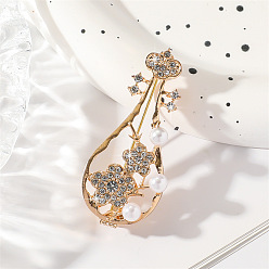 Золотой Броши из сплава пипа, с стразами и акриловыми шариками, золотые, 48x21 мм