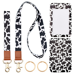 Cattle PU Leather Name Card Holders, with Zinc Alloy Clasp and Polyester Wristlet Strap & Lanyard, Cow Pattern, Card: 110x69x5mm, Inner Diameter: 83x51mm, 1 set/box