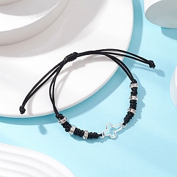 Черный Браслеты из сплава с крестообразными звеньями, вощеные нейлоновые регулируемые браслеты для парной дружбы, с латунной прокладки Rhinestone, чёрные, внутренний диаметр: 7/8~3-3/8 дюйм (2.1~8.5 см)