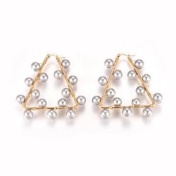 Silbern Silberfarbig Perlenohrringe, Schale mit Perlen, 304 Edelstahlfunde und Kupferdraht, Dreieck, golden, Silbern Silberfarbig, 62x61x18 mm, Stift: 0.7x1 mm