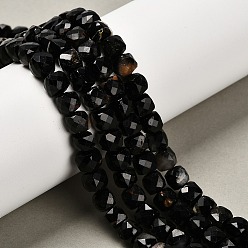 Турмалин Натуральный черный турмалин бисер нитей, кубические, граненые, 6.5~7 мм, отверстие : 1.1 мм, около 58 шт / нитка, 38.5~39.5 см