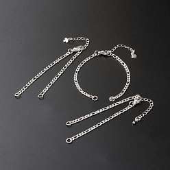 Stainless Steel Color Tarnish Resistant Handmade 304 Stainless Steel Figaro Chains Bracelets Making Accessories, with Lobster Claw Clasps & Chain Extender, Mixed Shape, Stainless Steel Color, 6-1/2 inch(16.5cm)