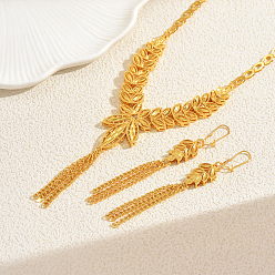 Золотой Комплекты серег и ожерелий из винтажного сплава с полыми листьями для женщин, золотые, ожерелья: 16.54 дюйм (42 см)