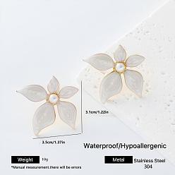 Flower 304 Stainless Steel Enamel Stud Earrings for Women, Golden, Flower, 35x31mm