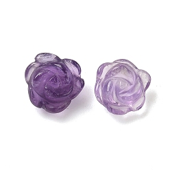 Аметист Природный аметист бисера, половине просверлил, резной, цветок розы, 10~12x6~8 мм, отверстие : 0.9 мм