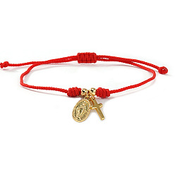 Virgin Adjustable Braided Nylon Red String Bracelets with Religion Brass Charms, Golden, Virgin, 11.02 inch(28cm)