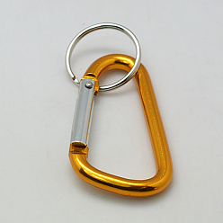 Gold Aluminum Carabiner Keyring, with Iron Clasps, Oval, Gold, 57x30.5mm