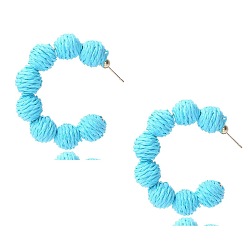 Голубой Серьги-гвоздики из сплава рафии в форме буквы С с круглыми бусинами, золотые, голубой, 45x45 мм