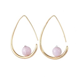 Kunzite Natural Kunzite Dangle Earrings, with Rhinestone, Brass Earring Hook and Cardboard Jewelry Set Boxes, Teardrop, Real 18K Gold Plated, 36~38x24~25x2.5mm, Pin: 0.8mm