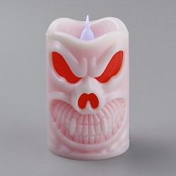 Pink Halloween Resin LED Skull Light, Candle Tea Lights, for Halloween Party, Built-in Battery, Pink, 97x69.5x59mm