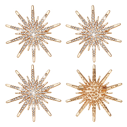 Золотой 4 шт. булавки для лацканов одежды из сплава со стразами, снежинка, золотые, 54.5x52 мм