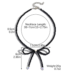 Черный Женские ожерелья из бисера из цинкового сплава и стеклянного бисера, бантом, чёрные, 14.96 дюйм (38 см)