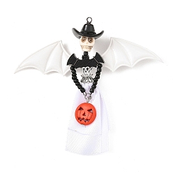 Blanco Grandes colgantes sintéticos turquesa para Halloween, Amuletos de esqueleto con vestido de satén y calabaza de madera, blanco, 89.5x100x26 mm, agujero: 3 mm