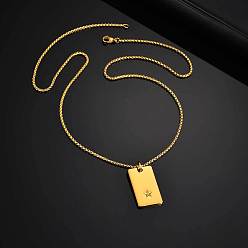 Rectangle 304 Подвеска в виде звезды из нержавеющей стали, цепочка-коробочка для мужчин, прямоугольные, 23.62 дюйм (60 см), Кулон : 30x18 мм