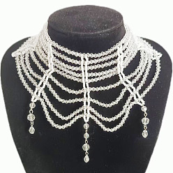 Бежевый Многослойные ожерелья-чокеры из стекла в богемном стиле для женщин, бежевые, 13.39 дюйм (34 см)