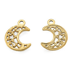 Настоящее золото 18K Ионное покрытие (ip) 201 подвески из нержавеющей стали, полый, Луна и звезды, реальный 18 k позолоченный, 19x15x1 мм, отверстие : 1.8 мм