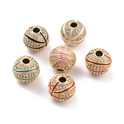 (52) Непрозрачная лаванда Настоящие 18 позолоченные латунные бусины из прозрачного кубического циркония с микропаве, с эмалью, без кадмия, без никеля и без свинца, баскетбол, разноцветные, 11.5 мм, отверстие : 3 мм