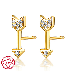 Arrow 925 серьги-гвоздики из стерлингового серебра со стразами, реальный 18 k позолоченный, с с s925 штампом, стрелка, 10x3 мм