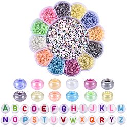 Farbig 216g 12 Farben rundes Glas Rocailles, 40g flach rund mit Buchstaben-Acrylperlen und 2 rollt elastischen Stretchfaden, für DIY-Stretch-Armbänder, die Kits herstellen, Farbig, 4 mm, Bohrung: 1.5 mm, 18 g / Farbe, ca. 178 Stk. / 18 g