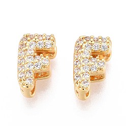 Letter F Латунные микропаве из прозрачного кубического циркония, буквы, без никеля , Буква F, 9.5x6x5 мм, отверстие : 4 мм