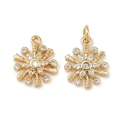 Снежинка Рождественские латунные микропаве подвески из фианита, с целью перехода в кольце, без свинца и без кадмия, долговечный, стойки покрытие, реальный 18 k позолоченный, снежинка, 12x10x2 мм, отверстие : 2 мм
