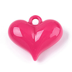 Фуксиновый Непрозрачные акриловые подвески, сердце, красно-фиолетовые, 25.3x29.6x12.1 мм, отверстие : 3.5 мм