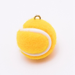 Gelb Stoffanhänger, mit platinfarbener Eisenschlaufe, Tennis, Gelb, 7/8x3/4 Zoll (22x19 mm), Bohrung: 2 mm