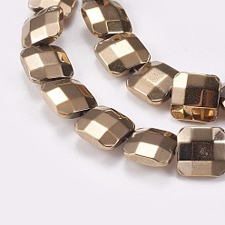 Antique Bronze Plated Electroplated Non-magnetic Synthetic Hematite Beads Strands, Faceted, Square, Antique Bronze Plated, 10x10x4mm, Hole: 1mm, about 40pcs/strand, 15.9 inch(40.5cm)