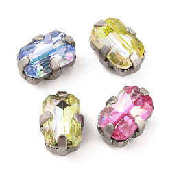 Платина Шить на горный хрусталь, многожильные звенья из стекла, хрусталя и стразов, с настройками латуни, аксессуары для одежды, граненые, разноцветные, прямоугольные, платина, 7x4.5x4 мм, отверстие : 0.8 мм