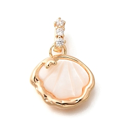 Настоящее золото 18K Подвески латунный корпус, без кадмия, без никеля и без свинца, с микро проложить кубического циркония, подвески в форме ракушек, реальный 18 k позолоченный, 15x14x4.5 мм, отверстие : 5.5x2 мм