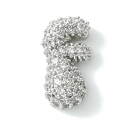 Letter F Подвески из латуни с покрытием из прозрачного кубического циркония, без кадмия и без свинца, долговечный, алфавит, платина, реальный 18 k позолоченный, Буква F, 16.5x9x5.5 мм, отверстие : 3x1.8 мм