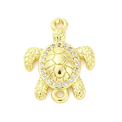 Настоящее золото 16K Шармы-соединители из латуни с микропаве из прозрачного кубического циркония, без кадмия и без свинца, ссылки на черепаху, реальный 16 k позолоченный, 18x13.5x3.5 мм, отверстие : 1.2 мм