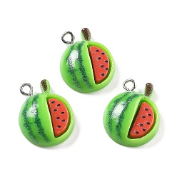 Арбуз Непрозрачные подвески смолы, имитация овощей и фруктов, с платиновым тоном железная петля, арбуз, 20x16.5x6 мм, отверстие : 2 мм