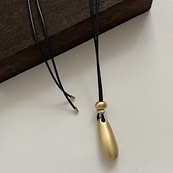 Золотой Подвеска в форме капли из сплава, регулируемый черный вощеный шнурок, ожерелье для женщин, золотые, 23.62~27.56 дюйм (60~70 см)
