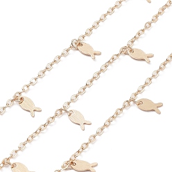 Золотой Железные тросовые цепи ручной работы, с латунными подвесками-рыбками, пайки, с катушкой, золотые, 2.5x2x0.4 мм, около 16.40 футов (5 м) / рулон