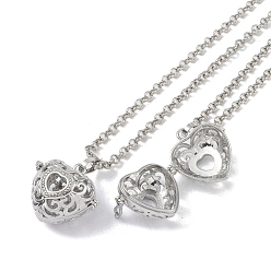 Platinum Brass Rhinestone Pendant Necklaces, Iron Rolo Chains, Heart, Platinum, 32.01 inch(81.3cm), Pendant: 26.5x26.5mm