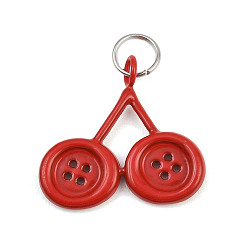 Cherry Button 304 Stainless Steel Enamel Pendants, Fruit Charms, Cherry Charms, 19x20x3mm, Hole: 4.5mm