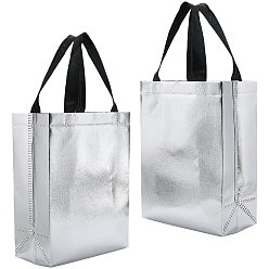 Серебро Многоразовые подарочные пакеты, сумка-тоут из нетканого материала с лазерной обработкой и ручкой, прямоугольные, серебряные, 19.8x10x25.5 см