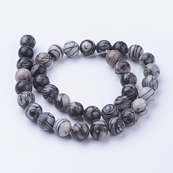 Netstone Natural Netstone Round Beads Strands, Black Silk Stone, 10~10.5mm, Hole: 1mm, about 38pcs/strand, 15.3 inch(39cm)