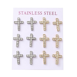 Золотой & Цвет Нержавеющей Стали Ионное покрытие (ip) 304 серьги-гвоздики из нержавеющей стали, со стразами, золотые и нержавеющая сталь цвет, 15x11 мм