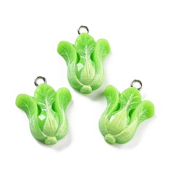 Vegetables Непрозрачные подвески смолы, имитация овощей и фруктов, с платиновым тоном железная петля, капуста, 22x17x6 мм, отверстие : 2 мм