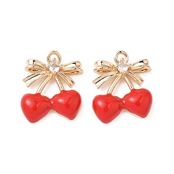 Light Gold Латунные микро проложить кубического циркония подвески, без кадмия, без никеля и без свинца, с эмалью, вишня, золотой свет, 18x15.5x4 мм, отверстие : 1.6 мм