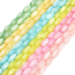 Couleur Mélangete Eau douce naturelle de coquillage perles brins, perles de riz, teint, couleur mixte, 7~8x3.5~4mm, Trou: 0.5mm, Environ 47~49 pcs/chapelet, 14.37~14.88 pouce (36.5~37.8 cm)