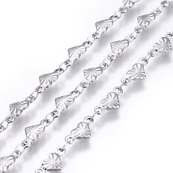 Stainless Steel Color Tarnish Resistant 304 Stainless Steel Link Chains, Soldered, Heart, Stainless Steel Color, 10x4.5x1mm