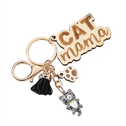 Серый Деревянные брелки, украшения для сумок и кошельков, с подвесками в виде кошек из смолы, серые, 9x5 см